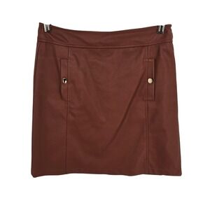 LOFT Skirt Womens 4 Brown Faux Leather Mini Zip Back Pockets Lined Casual